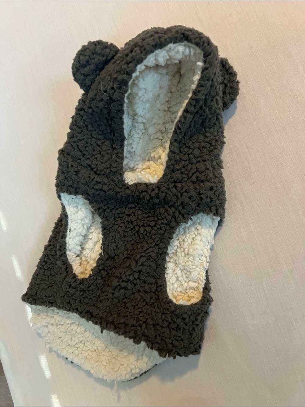 Sherpa-Lined Hooded Small Dog Vest with Ear Details - Gray/Cream